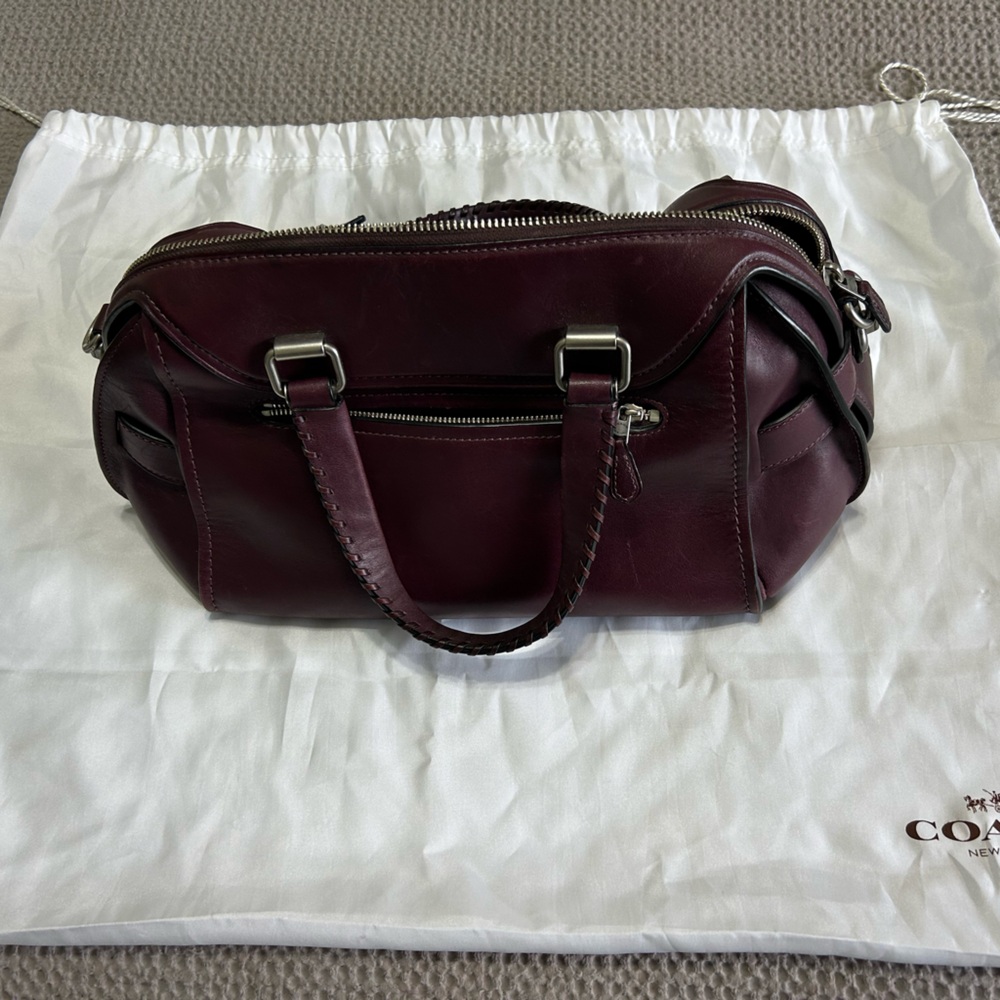 Coach Burgundy Leather Satchel with Double Zip - Picture 2 of 9
